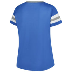 Fanatics Detroit Lions Women's Plus Size Rhinestone Redzone Athena Lace-Up Notch Neck T-Shirt Blue