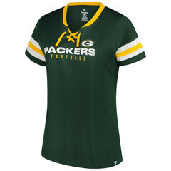 Fanatics Green Bay Packers Women's Plus Size Rhinestone Redzone Athena Lace-Up Notch Neck T-Shirt Green