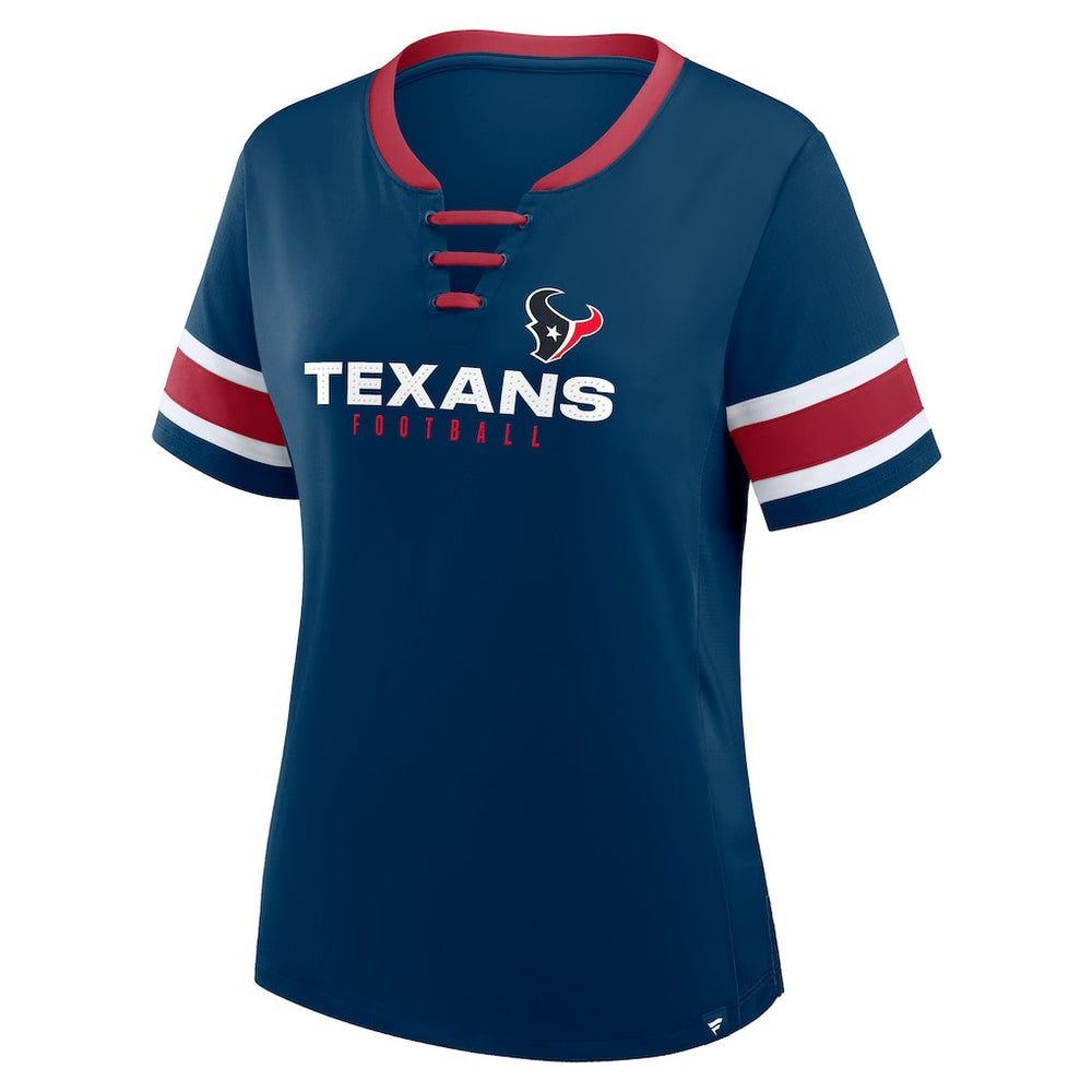 Fanatics Houston Texans Women's Plus Size Red Zone Athena Lace-Up V-Notch Neck T-Shirt Navy