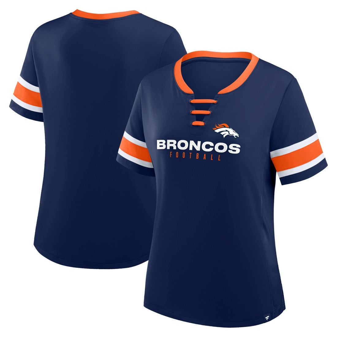 Fanatics Denver Broncos Women's Plus Size Red Zone Athena Lace-Up V-Notch Neck T-Shirt Navy