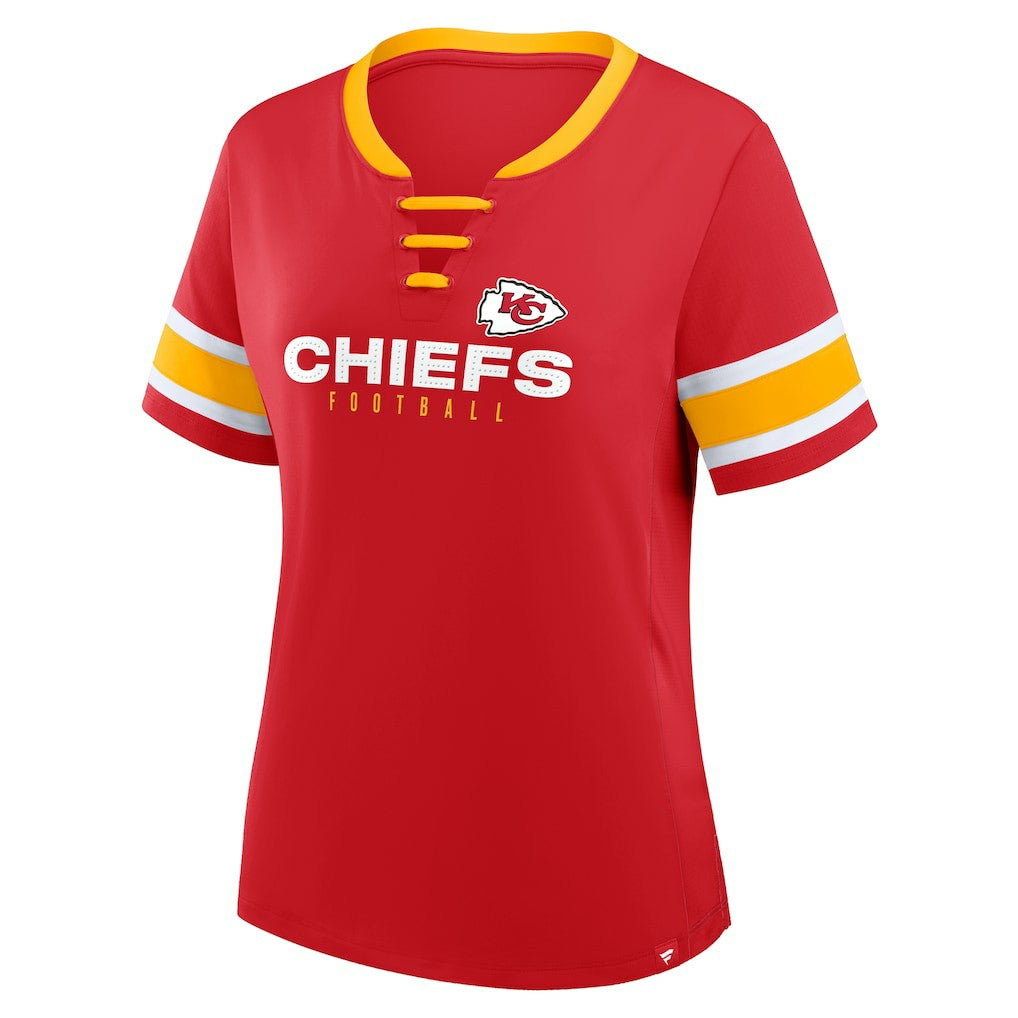 Fanatics Kansas City Chiefs Women's Plus Size Red Zone Athena Lace-Up V-Notch Neck T-Shirt Red