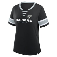 Fanatics Las Vegas Raiders Women's Plus Size Red Zone Athena Lace-Up V-Notch Neck T-Shirt Black