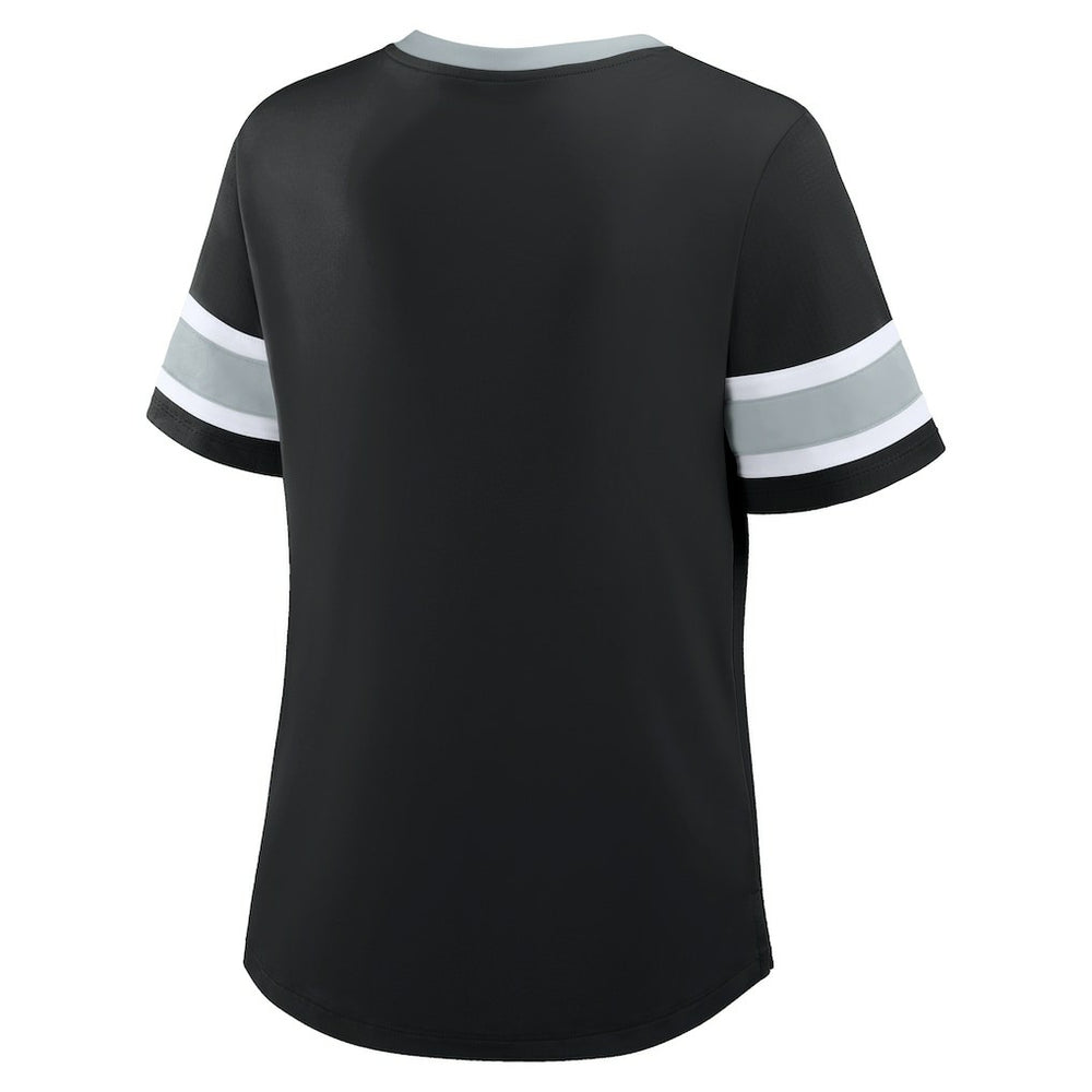 Fanatics Las Vegas Raiders Women's Plus Size Red Zone Athena Lace-Up V-Notch Neck T-Shirt Black