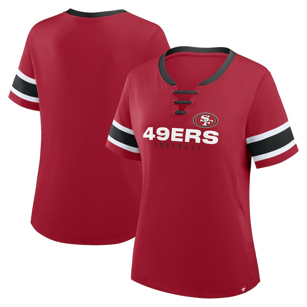 Fanatics San Francisco 49ers Women's Plus Size Red Zone Athena Lace-Up V-Notch Neck T-Shirt Scarlet