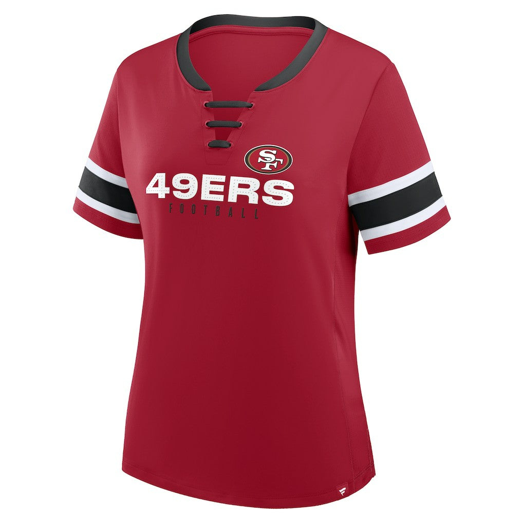 Fanatics San Francisco 49ers Women's Plus Size Red Zone Athena Lace-Up V-Notch Neck T-Shirt Scarlet