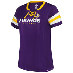 Fanatics Minnesota Vikings Women's Plus Size Rhinestone Redzone Athena Lace-Up Notch Neck T-Shirt Purple