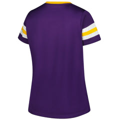 Fanatics Minnesota Vikings Women's Plus Size Rhinestone Redzone Athena Lace-Up Notch Neck T-Shirt Purple