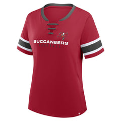 Fanatics Tampa Bay Buccaneers Women's Plus Size Red Zone Athena Lace-Up V-Notch Neck T-Shirt Red