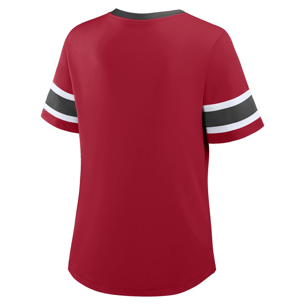 Fanatics Tampa Bay Buccaneers Women's Plus Size Red Zone Athena Lace-Up V-Notch Neck T-Shirt Red