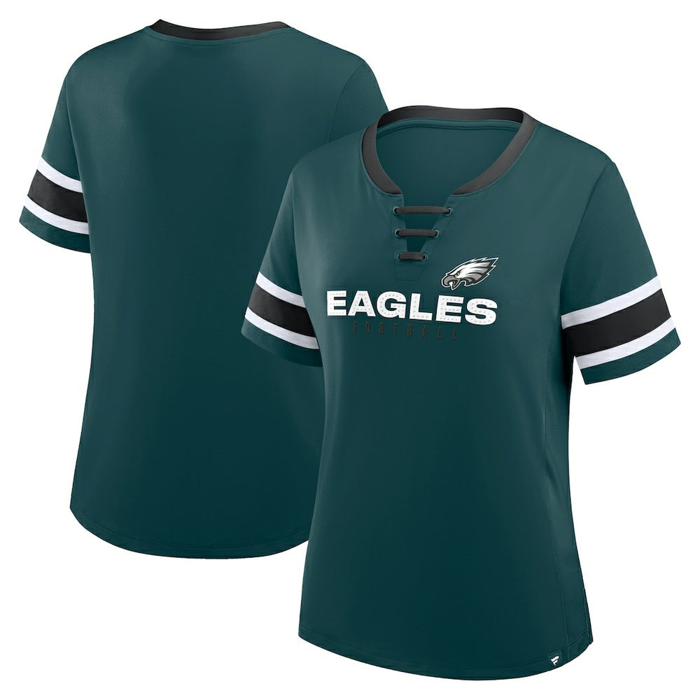 Fanatics Philadelphia Eagles Women's Plus Size Red Zone Athena Lace-Up V-Notch Neck T-Shirt Midnight Green