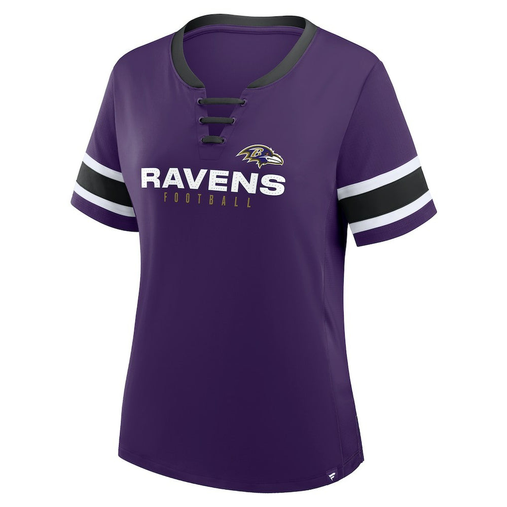 Fanatics Baltimore Ravens Women's Plus Size Red Zone Athena Lace-Up V-Notch Neck T-Shirt Purple