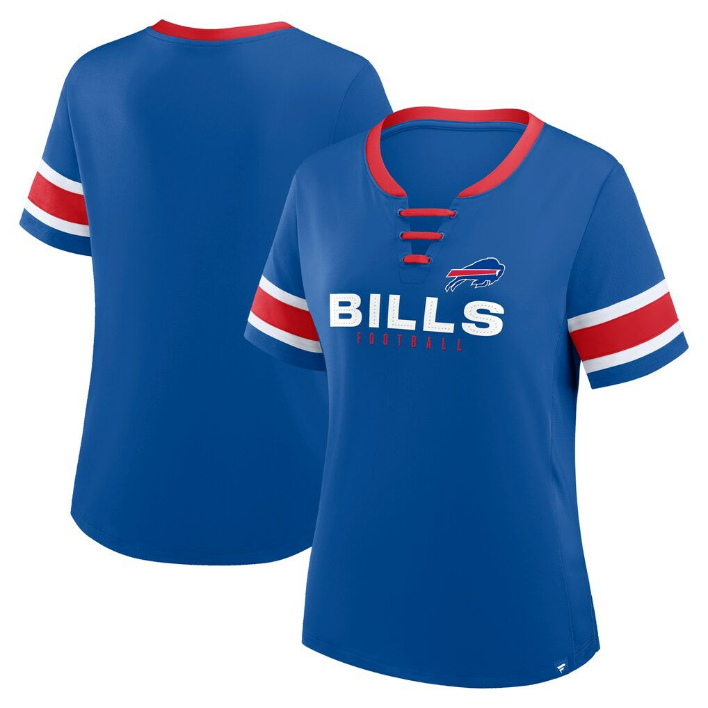 Fanatics Buffalo Bills Women's Plus Size Red Zone Athena Lace-Up V-Notch Neck T-Shirt Royal