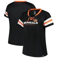 Fanatics Cincinnati Bengals Women's Plus Size Red Zone Athena Lace-Up V-Notch Neck T-Shirt Black