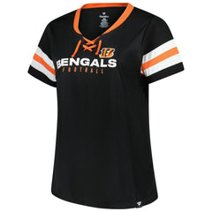 Fanatics Cincinnati Bengals Women's Plus Size Red Zone Athena Lace-Up V-Notch Neck T-Shirt Black