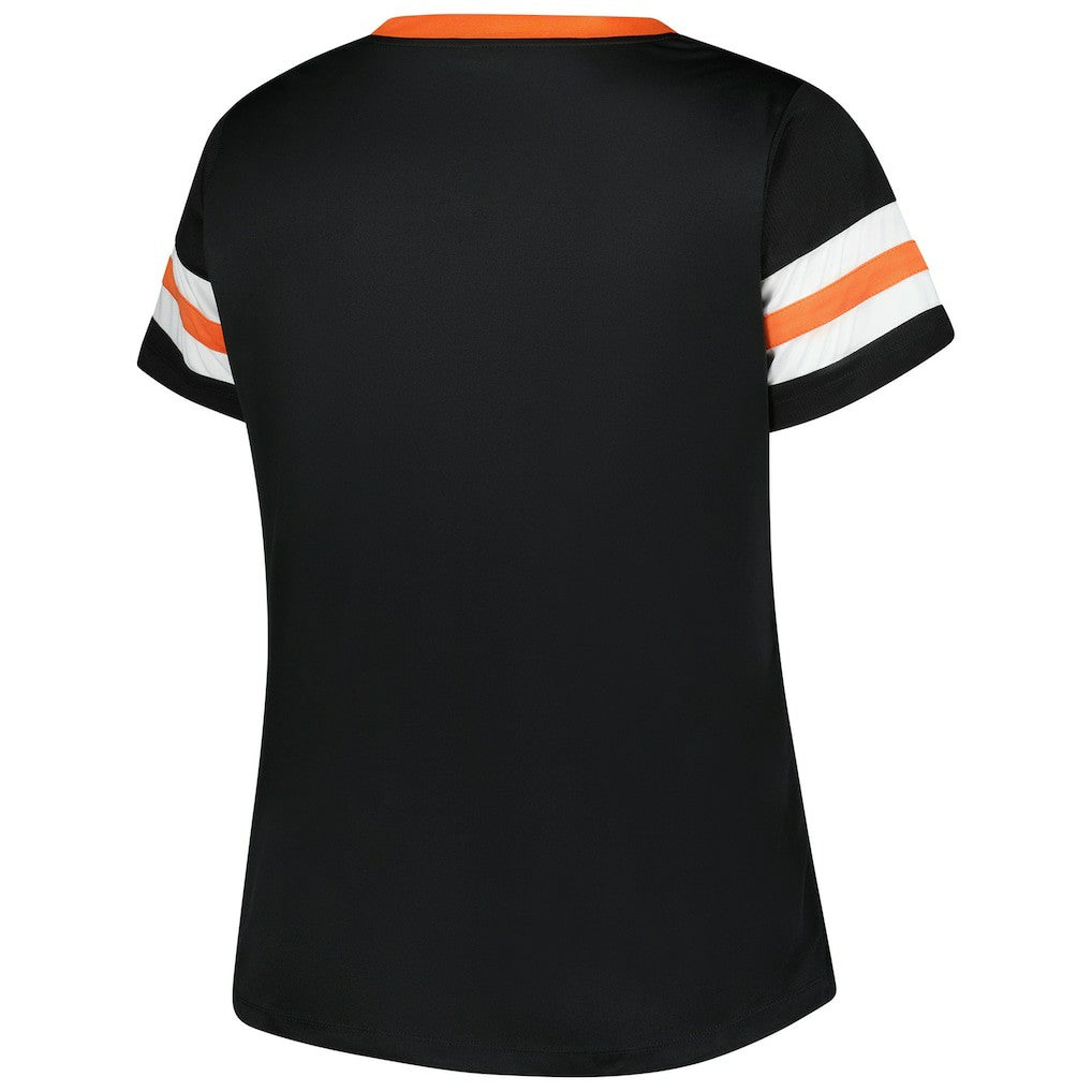 Fanatics Cincinnati Bengals Women's Plus Size Red Zone Athena Lace-Up V-Notch Neck T-Shirt Black
