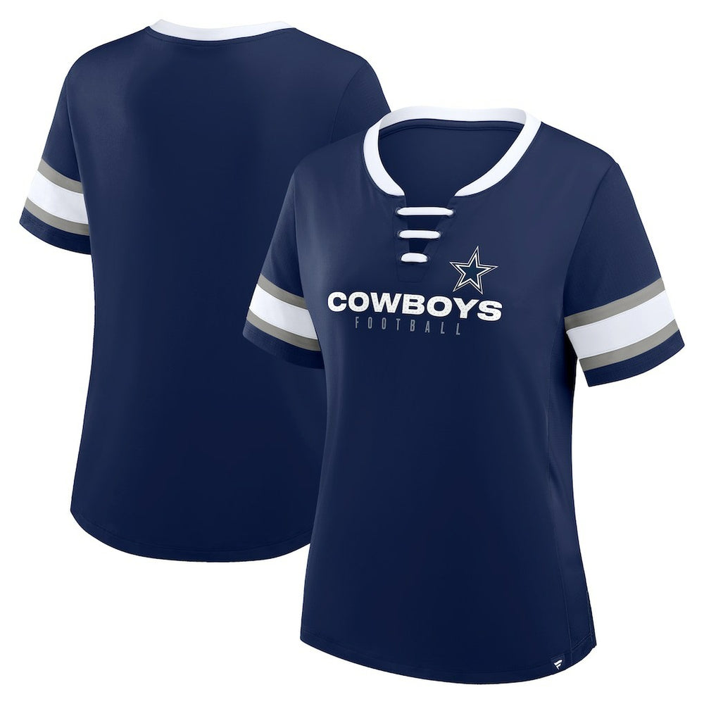 Fanatics Dallas Cowboys Women's Plus Size Red Zone Athena Lace-Up V-Notch Neck T-Shirt Navy