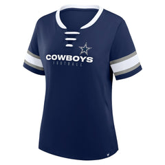 Fanatics Dallas Cowboys Women's Plus Size Red Zone Athena Lace-Up V-Notch Neck T-Shirt Navy