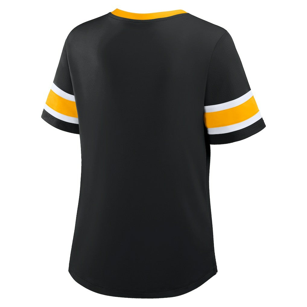 Fanatics Pittsburgh Steelers Women's Plus Size Red Zone Athena Lace-Up V-Notch Neck T-Shirt Black