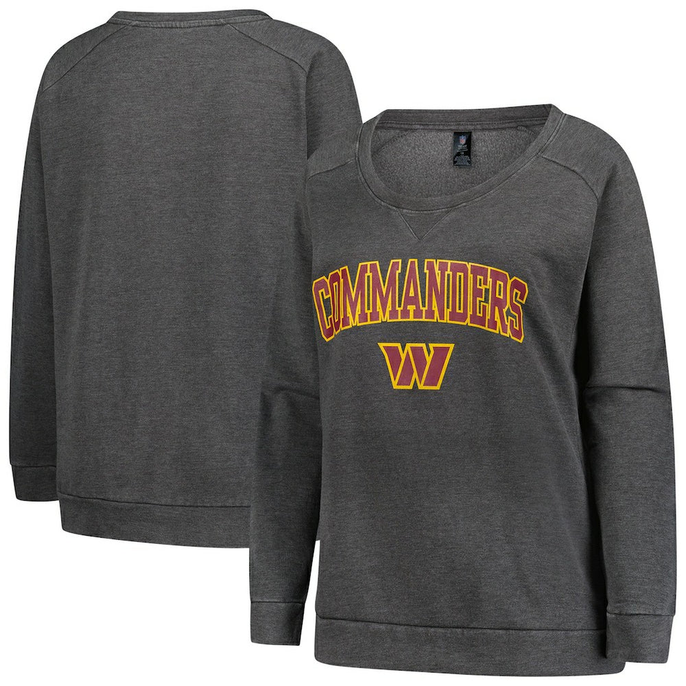 Washington Commanders Profile Women's Plus Size Acid Wash Raglan Sweatshirt Charcoal