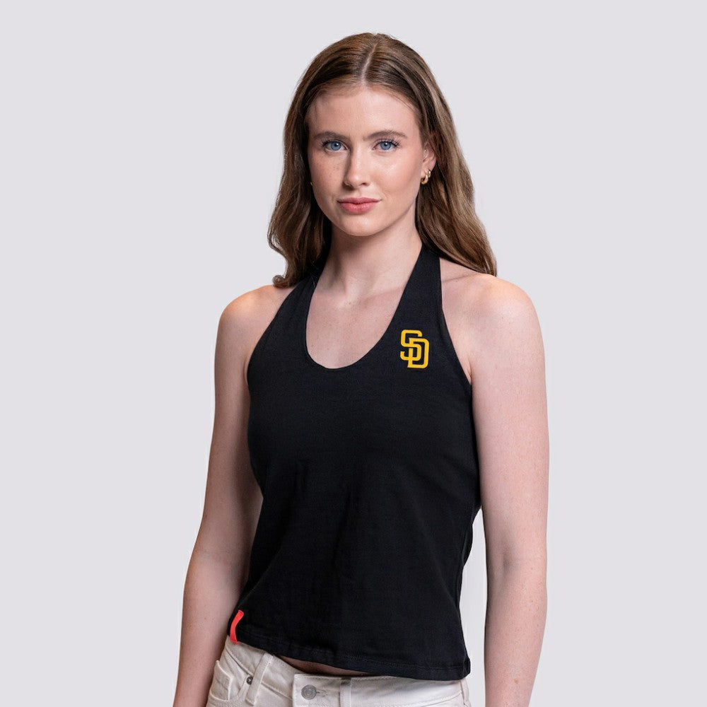 San Diego Padres Lusso Women's Noelle V-Neck Tank Top - Black - MLB Lifestyle