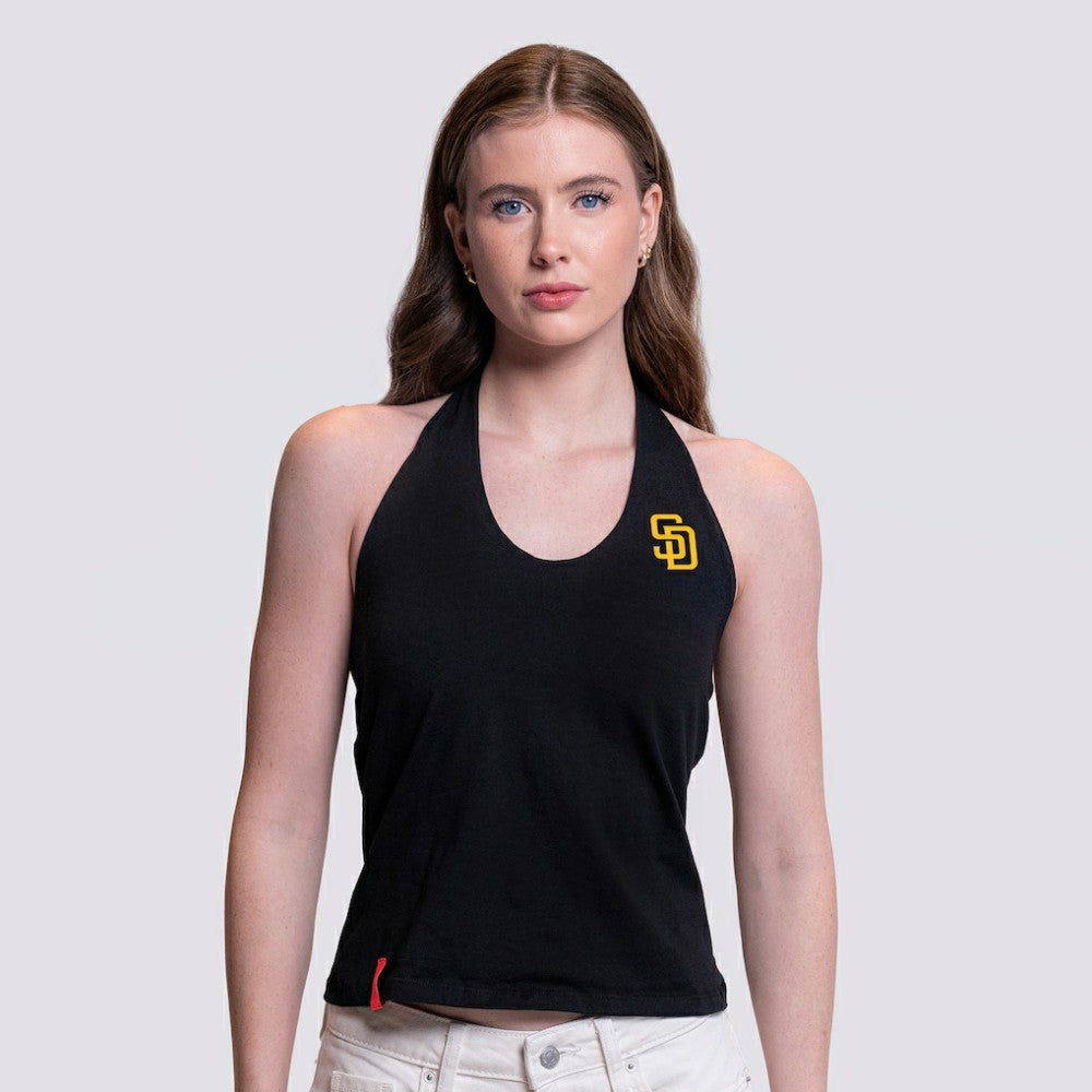 San Diego Padres Lusso Women's Noelle V-Neck Tank Top - Black - MLB Lifestyle