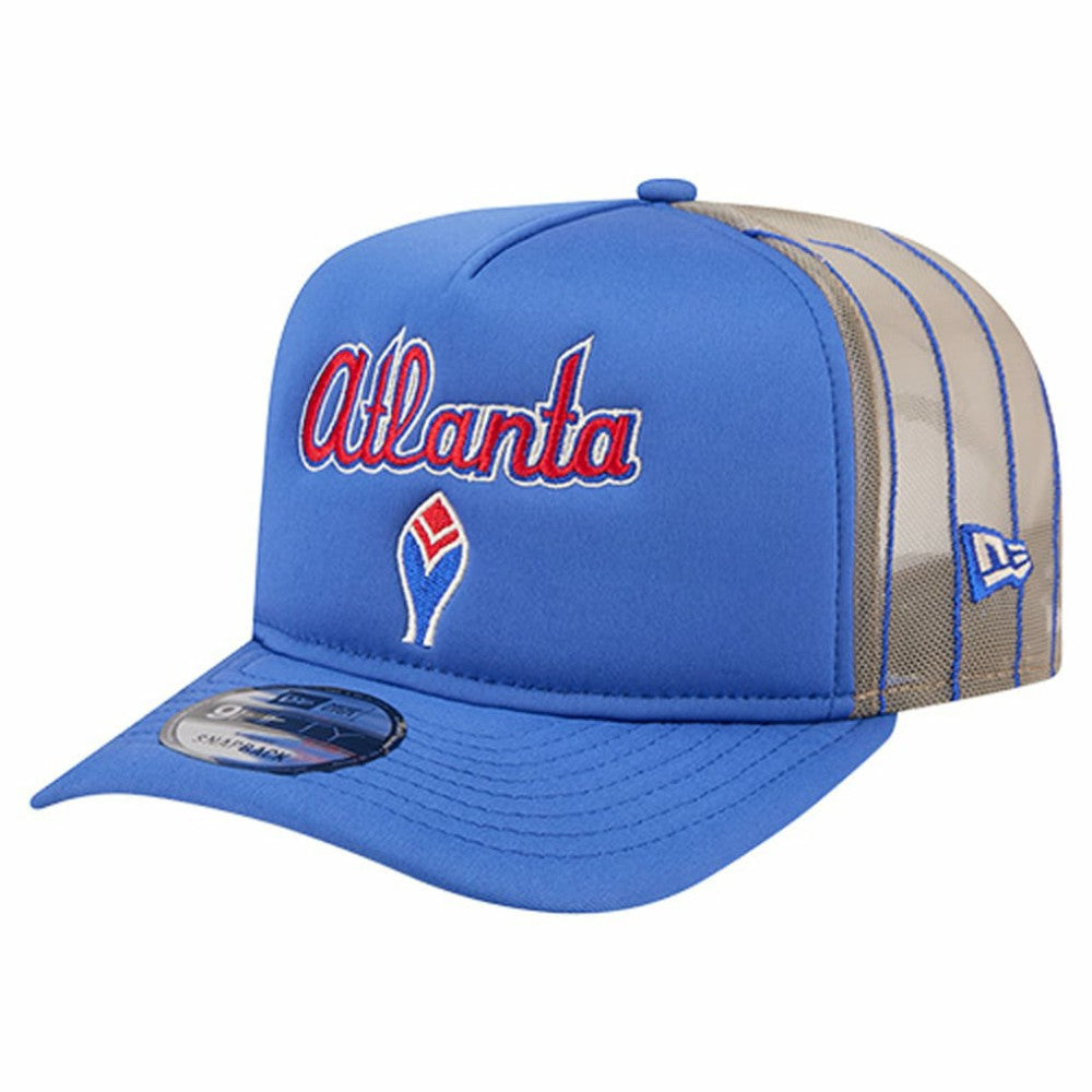 Atlanta Braves New Era Vintage Arched Foam Front 9FIFTY A-Frame Adjustable Trucker Hat - Royal - New Era Sale