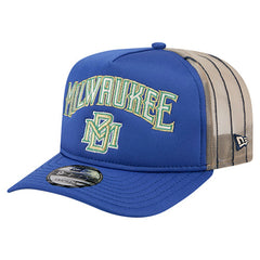 Milwaukee Brewers New Era Vintage Arched Foam Front 9FIFTY A-Frame Adjustable Trucker Hat - Royal - New Era Lifestyle