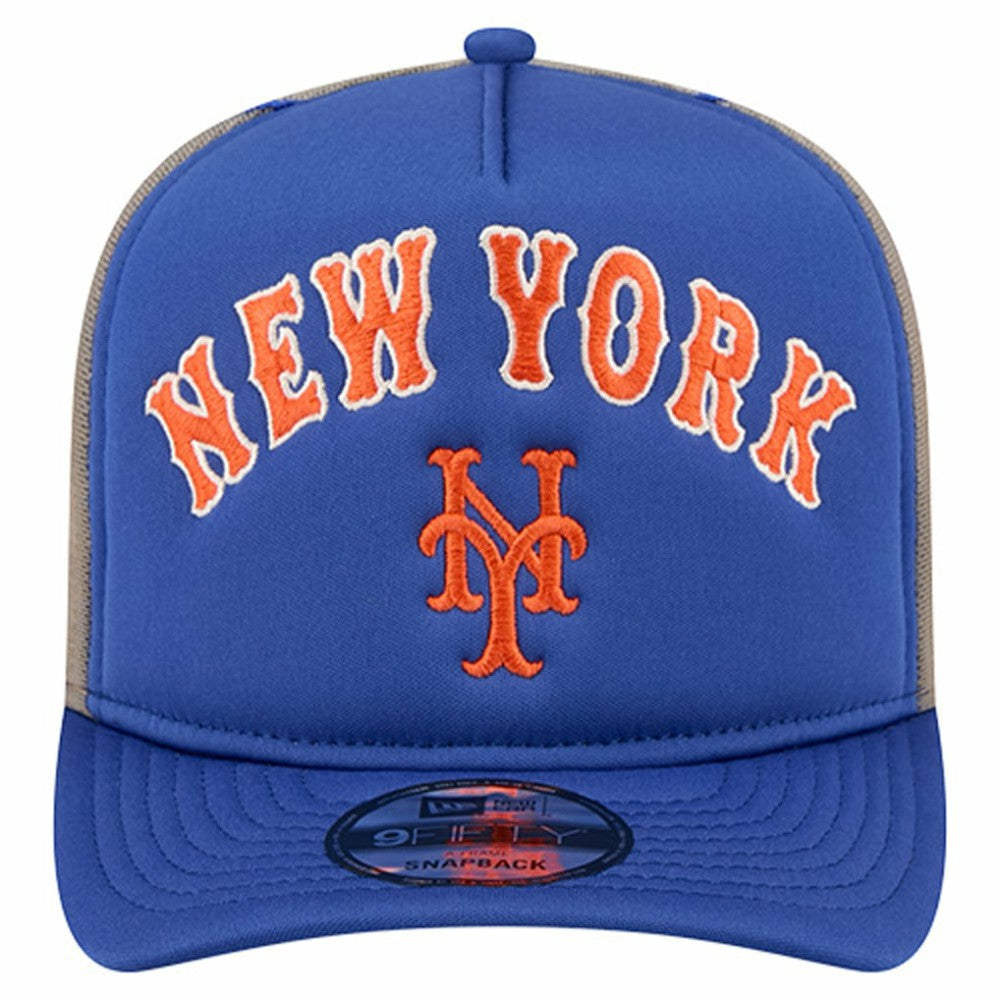 New York Mets New Era Vintage Arched Foam Front 9FIFTY A-Frame Adjustable Trucker Hat - Royal - New Era Discount