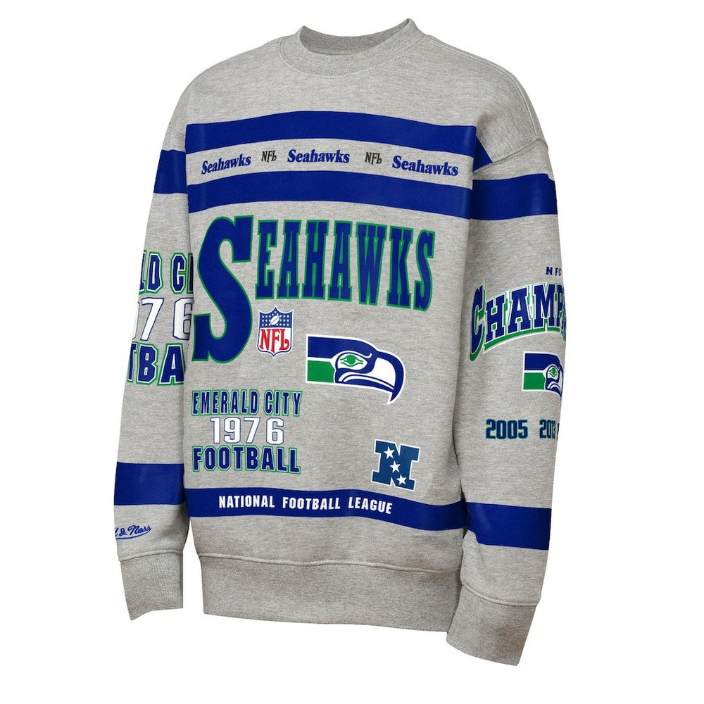 Mitchell & Ness Seattle Seahawks Youth Throwback All-Over Print Fleece Sweatshirt Gray