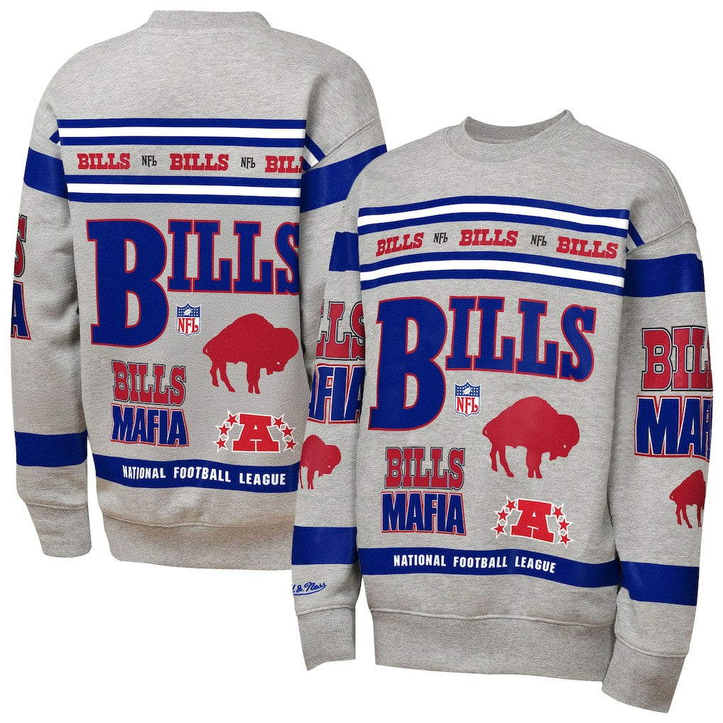 Mitchell & Ness Buffalo Bills Youth Throwback All-Over Print Fleece Sweatshirt Gray