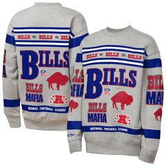 Mitchell & Ness Buffalo Bills Youth Throwback All-Over Print Fleece Sweatshirt Gray
