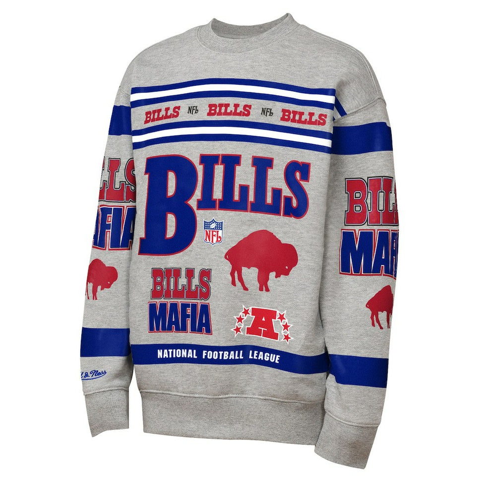 Mitchell & Ness Buffalo Bills Youth Throwback All-Over Print Fleece Sweatshirt Gray