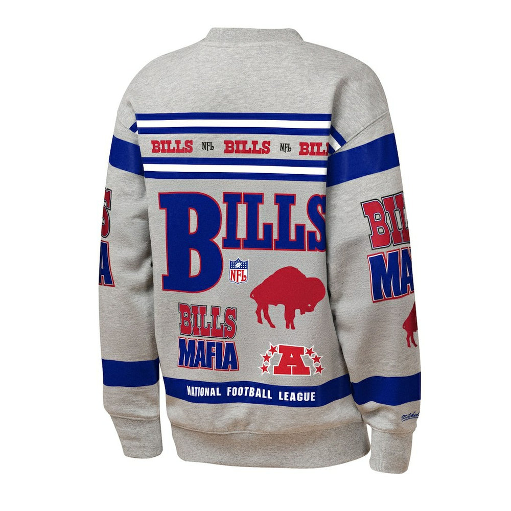 Mitchell & Ness Buffalo Bills Youth Throwback All-Over Print Fleece Sweatshirt Gray