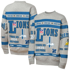 Mitchell & Ness Detroit Lions Youth Throwback All-Over Print Fleece Sweatshirt Gray