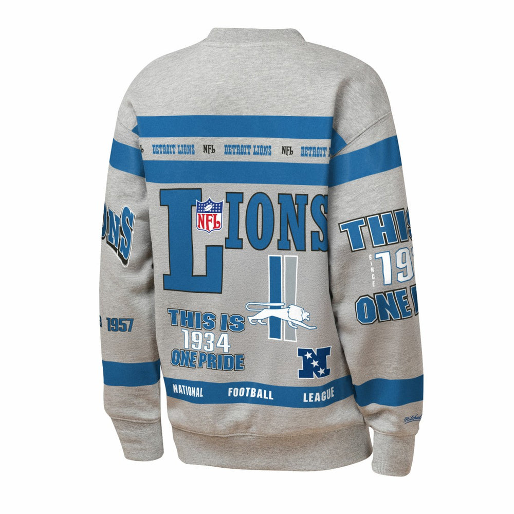 Mitchell & Ness Detroit Lions Youth Throwback All-Over Print Fleece Sweatshirt Gray