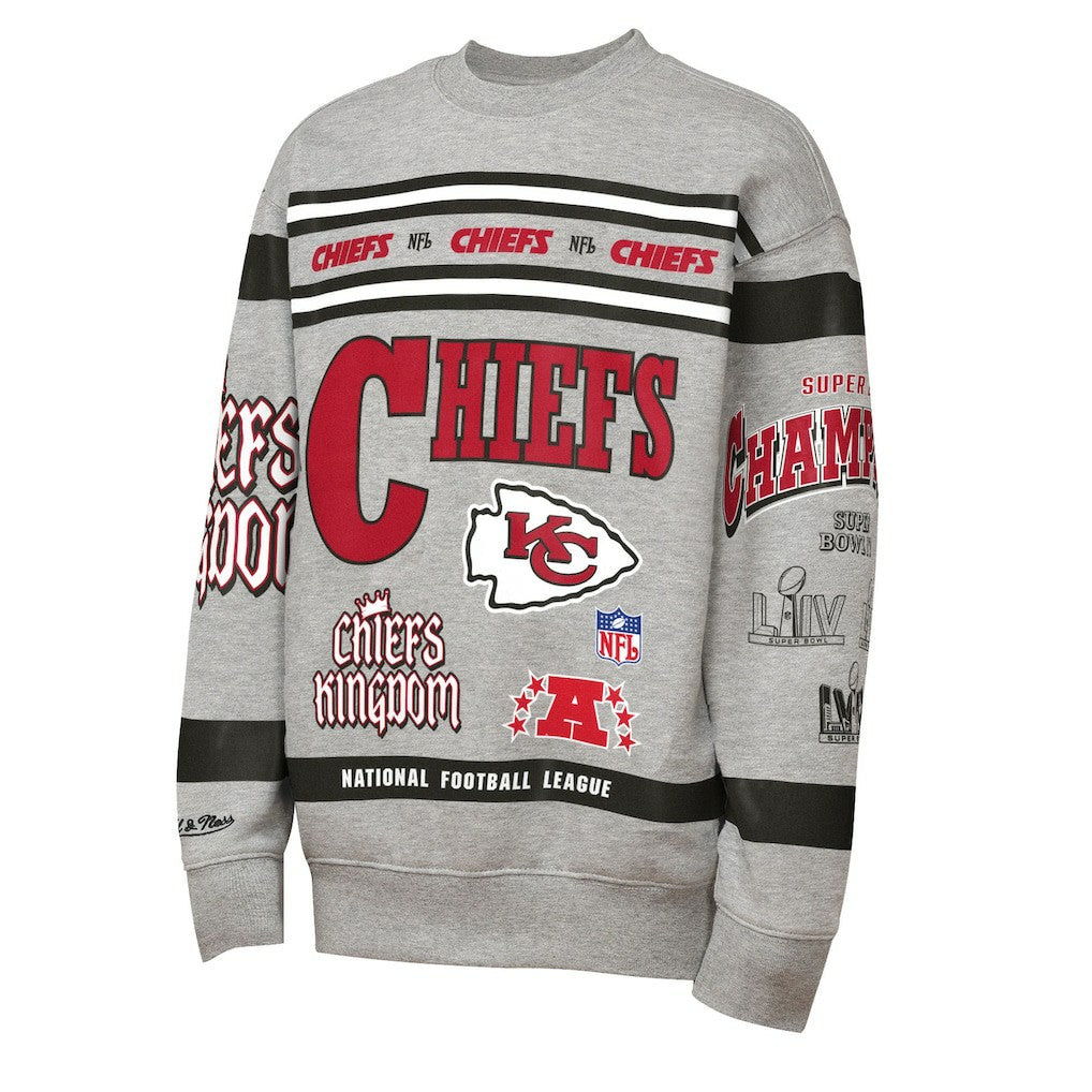 Mitchell & Ness Kansas City Chiefs Youth Throwback All-Over Print Fleece Sweatshirt Gray