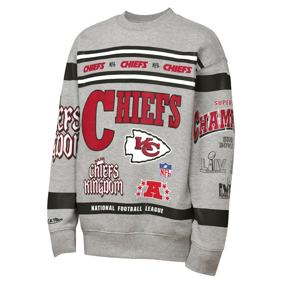 Mitchell & Ness Kansas City Chiefs Youth Throwback All-Over Print Fleece Sweatshirt Gray