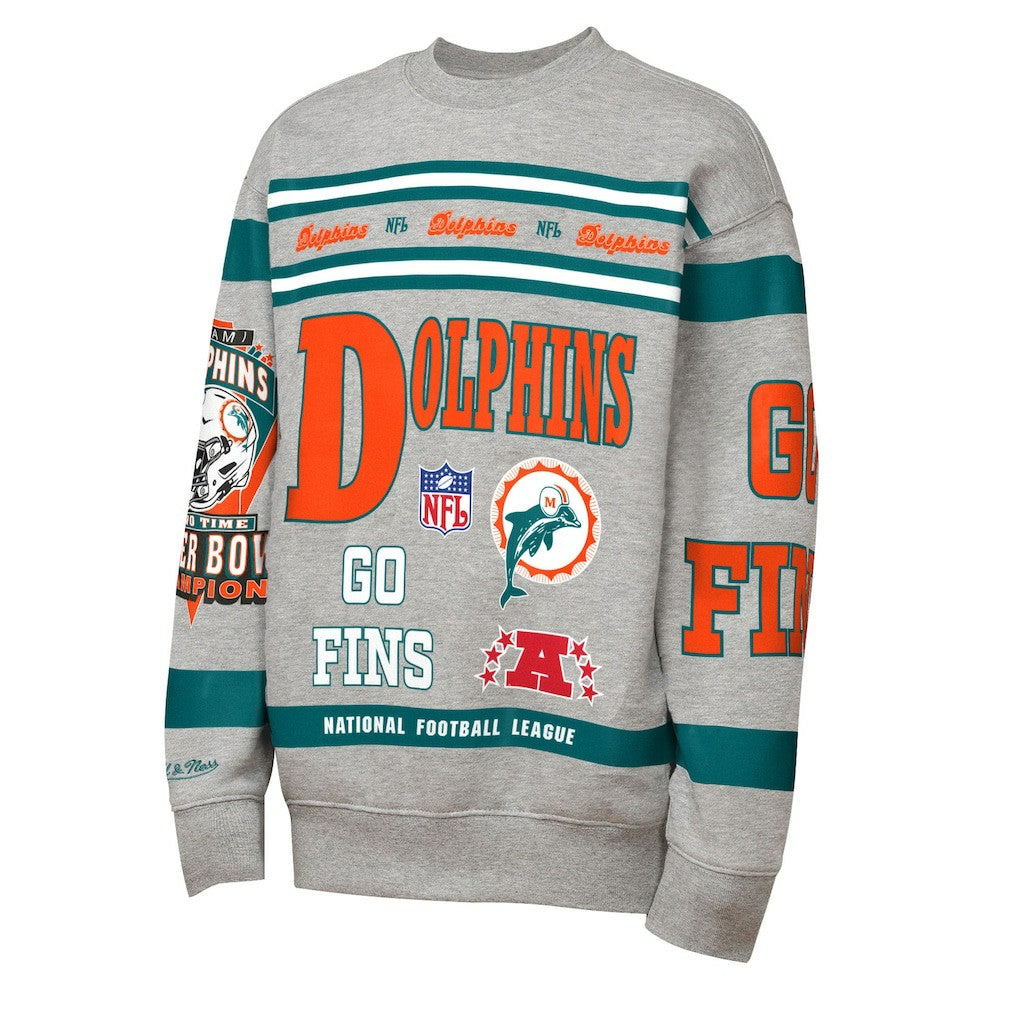 Mitchell & Ness Miami Dolphins Youth Throwback All-Over Print Fleece Sweatshirt Gray