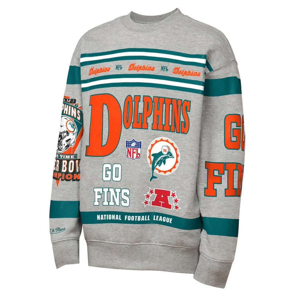 Mitchell & Ness Miami Dolphins Youth Throwback All-Over Print Fleece Sweatshirt Gray