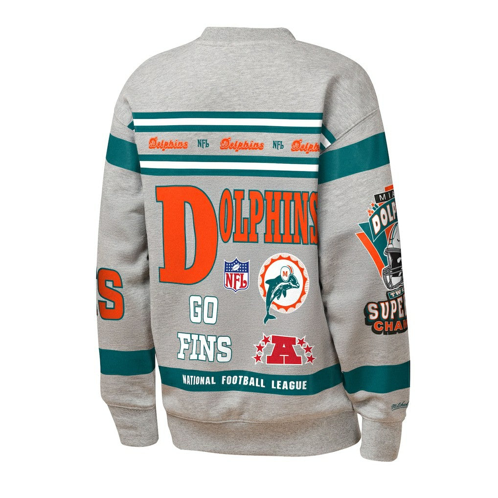 Mitchell & Ness Miami Dolphins Youth Throwback All-Over Print Fleece Sweatshirt Gray
