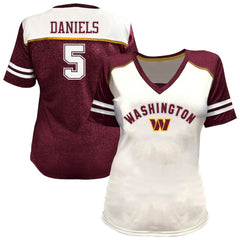Fanatics Jayden Daniels Washington Commanders Women's Plus Size Bling V-Neck T-Shirt White