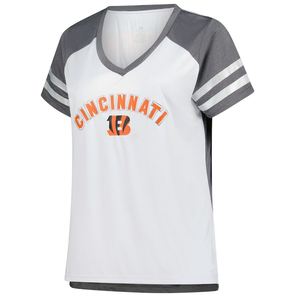 Fanatics Joe Burrow Cincinnati Bengals Women's Plus Size Bling V-Neck T-Shirt White
