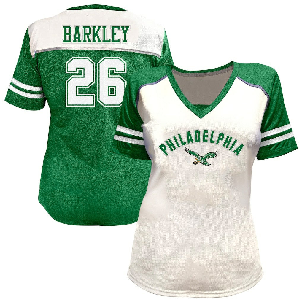 Fanatics Saquon Barkley Philadelphia Eagles Women's Plus Size Bling V-Neck T-Shirt White