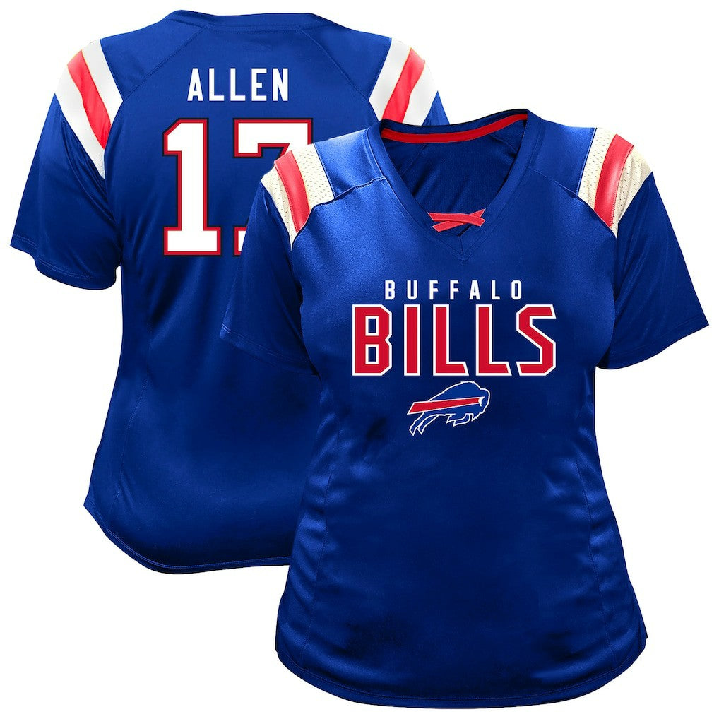 Fanatics Josh Allen Buffalo Bills Women's Plus Size Name & Number Raglan Lace V-Neck T-Shirt Royal