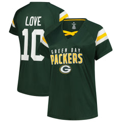Fanatics Jordan Love Green Bay Packers Women's Plus Size Name & Number Raglan Lace V-Neck T-Shirt Green