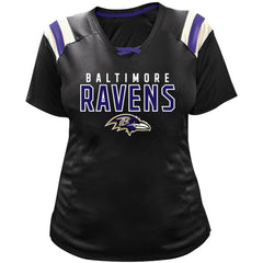 Fanatics Lamar Jackson Baltimore Ravens Women's Plus Size Name & Number Raglan Lace V-Neck T-Shirt Black