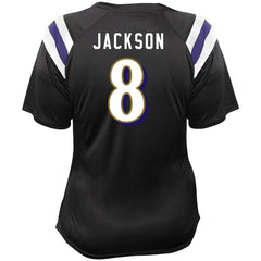 Fanatics Lamar Jackson Baltimore Ravens Women's Plus Size Name & Number Raglan Lace V-Neck T-Shirt Black