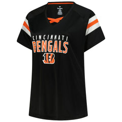 Fanatics Joe Burrow Cincinnati Bengals Women's Plus Size Name & Number Raglan Lace V-Neck T-Shirt Black
