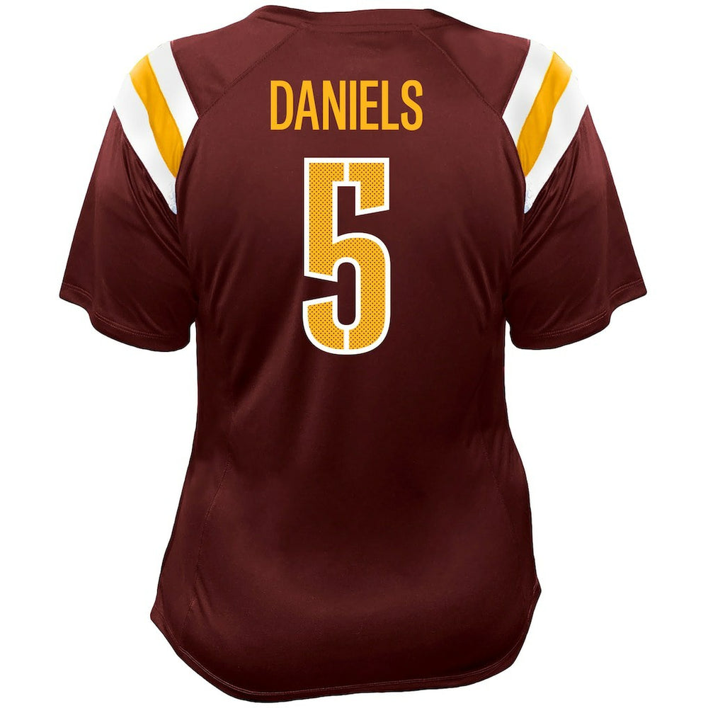 Fanatics Jayden Daniels Washington Commanders Women's Plus Size Name & Number Raglan Lace V-Neck T-Shirt Burgundy