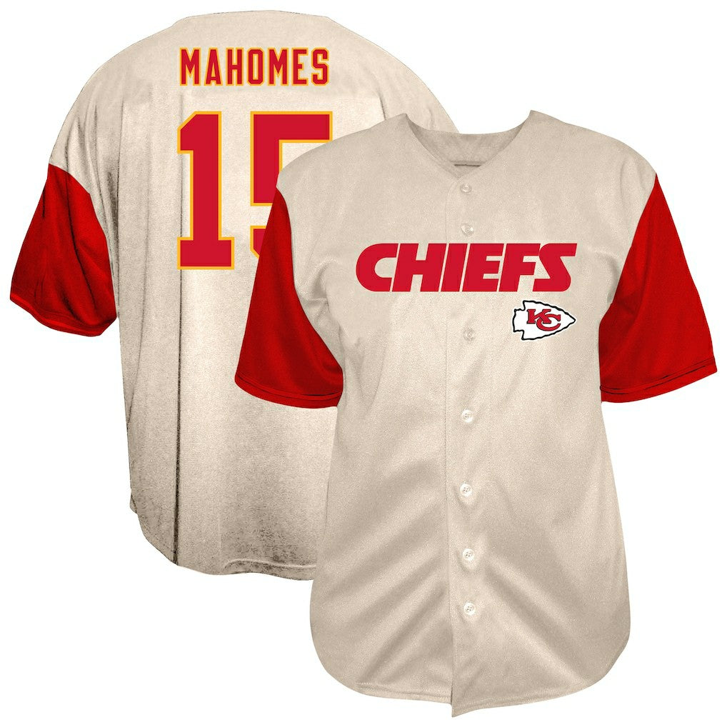 Fanatics Patrick Mahomes Kansas City Chiefs Big & Tall Baseball Button-Up Shirt Cream
